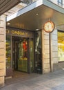 Omega sign over the entrance to a watch store in Geneva, Switzerland