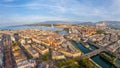 Geneva, Switzerland skyline view towards the Jet d\'Eau fountain in Lake Geneva Royalty Free Stock Photo