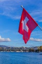 Swiss flag at the Pont du Mont Blanc bridge