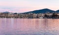 Geneve. Switzerland - December 30, 2021: View of the evening embankment of Geneva on Lake leman