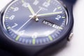 Geneve, Switzerland 07.10.2020 - Swatch watch close up. Monday 11 on calender