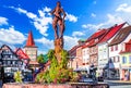 Gengenbach, Germany. Marktplatzbrunnen, beautiful fountain located in the town square, Baden-Wurtemberg Royalty Free Stock Photo