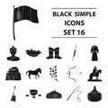 Genghis Khan, a monastery, Yurt and other sights of Mongolia. Mongolia set collection icons in black style vector symbol