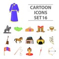 Genghis Khan, a monastery, Yurt and other sights of Mongolia. Mongolia set collection icons in cartoon style vector