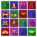 Genghis Khan, a monastery, Yurt and other sights of Mongolia. Mongolia set collection icons in flat style vector symbol