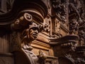 Genial wooden engraved silhouettes and faces in old Abbey Floreffe