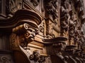 Genial wooden engraved silhouettes and faces in old Abbey Floreffe