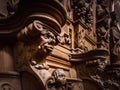 Genial wooden engraved silhouettes and faces in old Abbey Floreffe