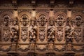 Genial wooden engraved silhouettes and faces in old Abbey Floreffe