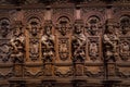 Genial wooden engraved silhouettes and faces in old Abbey Floreffe