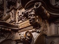 Genial wooden engraved silhouettes and faces in old Abbey Floreffe