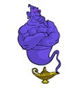 Genie came out of the lamp and smiled with his arms folded on his chest