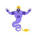 Genie happy Emoji. Magic ghost laughs emotion. Arabic magic spirit avatar