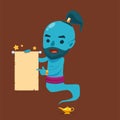 The Genie is holding a parchment paper. Isolated Vector Illustration Royalty Free Stock Photo