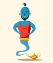 Genie of the lamp. Cartoon vector illustration. Miracle. Old fable