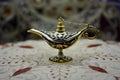 Genie lamp, old oil lamp with Arabic motifs