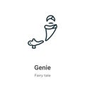 Genie outline vector icon. Thin line black genie icon, flat vector simple element illustration from editable fairy tale concept Royalty Free Stock Photo