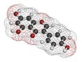 Genistein isoflavone molecule. 3D rendering. Atoms are represented as spheres with conventional color coding: hydrogen white,. Royalty Free Stock Photo