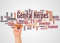 Genital herpes word cloud and hand with marker concept