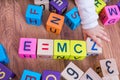 Genius baby with high IQ is playing with cubes and writing formulas Royalty Free Stock Photo