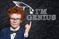 Genius child in graduation hat portrait