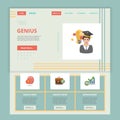 Genius flat landing page website template. Brain power, career choice, improvement. Web banner with header, content and