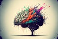 A genius human brain abstract painting art with creative watercolor splash Royalty Free Stock Photo