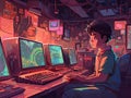 Genius Little boy as a Hacker is coding and programming on computer technology, Generative Ai