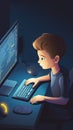 Genius Little boy as a Hacker is coding and programming on computer technology, Generative Ai