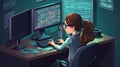 Genius Little boy as a Hacker is coding and programming on computer technology.