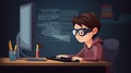Genius Little boy as a Hacker is coding and programming on computer technology, Generative Ai Royalty Free Stock Photo