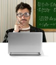 Genius nerd glasses silly man board math formula Royalty Free Stock Photo