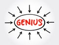 Genius is a person who displays exceptional intellectual ability, creative productivity, universality in genres, or originality, Royalty Free Stock Photo