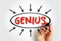 Genius is a person who displays exceptional intellectual ability, creative productivity, universality in genres, or originality, Royalty Free Stock Photo