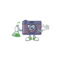 A genius Professor retro camera cartoon character with glass tube Royalty Free Stock Photo