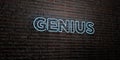 GENIUS -Realistic Neon Sign on Brick Wall background - 3D rendered royalty free stock image