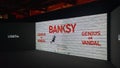 `Genius or Vandal` exhibition of works by the artist `Banksy` at the Cordoaria Nacional. Lisbon, Portugal
