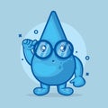 Genius water drop character mascot isolated cartoon in flat style design. icon symbol logo sticker character.