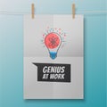 Genius at work poster like atom within lightbulb Royalty Free Stock Photo