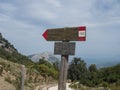 Genna Silana pass, Urzulei, Sardinia, Italy, September 19, 2020: View of tourist guidpost at start of hiking trail to Gola Su