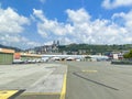 Genoa airport view, airplanes and city