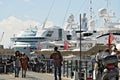 Genoa. Ancient port with people and ship Royalty Free Stock Photo