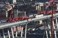 Genoa 8 February 2019: Preparation work for the demolition of the Morandi bridge.