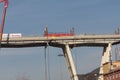 Genoa 8 February 2019: Preparation work for the demolition of the Morandi bridge.