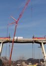 Genoa 8 February 2019: Preparation work for the demolition of the Morandi bridge.