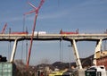 Genoa 8 February 2019: Preparation work for the demolition of the Morandi bridge.