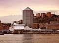 Genoa harbor with the Matitone tower at sunset