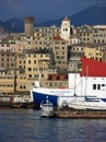 Genoa harbour and city in background Royalty Free Stock Photo