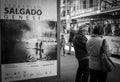 Genoa, Italy - April 21, 2016: Famous brazilian travel photographer Sebastiao Salgado exhibition bus stop advertising in Genoa I