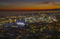 Aerial view of the port of Genoa at sunset, Italy